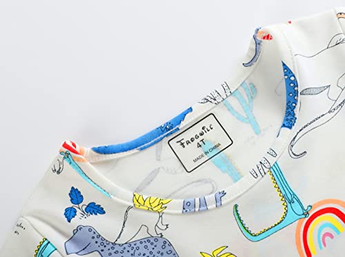 Frogwill Toddler Girls Dinosaur Cotton Dress Short Sleeve Summer Casual Outfit 4T, White #TOP1