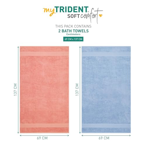 Image of MYTRIDENT Soft Comfort Air Rich 100% Cotton Towels for Bath, 500 GSM Large Size Bathroom Towels for Men /Women, 2PC Bath (69 cm x 137 cm), Allure and Coral Haze