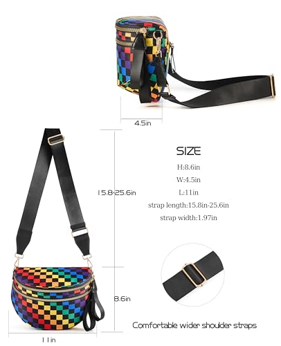 Image of FEIBOON Spacious Checkered Nylon Crossbody Bag Bum Bag Handbags Wallets for Women