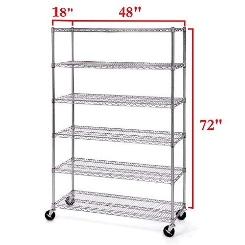 Seville Classics Ultradurable Commercial-Grade 6-Tier Nsf-Certified Steel Wire Shelving With Wheels, 48" W X 18" D #TOP2