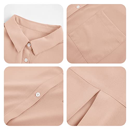 Runcati Womens Short Sleeve Shirts Button Down Wrinkle Free V Neck Loose Blouse Casual Work Tunic Tops With Pocket #TOP5