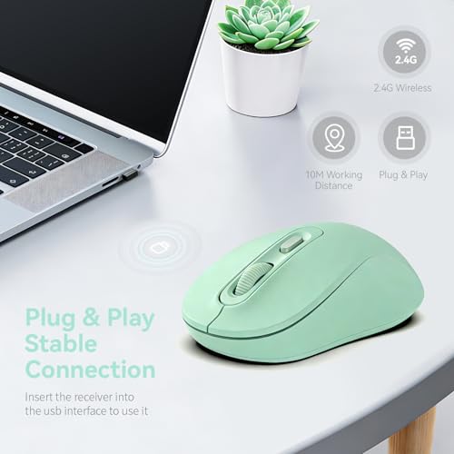 Image of Wireless Mouse, 2026 New Model, Silent Click Ergonomic Design, Portable, 4 Buttons, Adjustable DPI (800 /1200 /1600), for Laptop /PC /Office (Green)