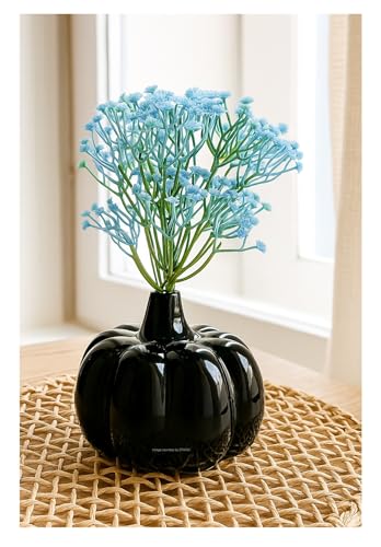 Image of SPHINX Ceramic Vase with Artificial Flowers| Flower Vase Pot for Home Decor,Living Room,Dining Table & Office|Modern Boho Minimalist Centerpiece for Decoration,Gifting (Pumpkin with Baby's Breath)