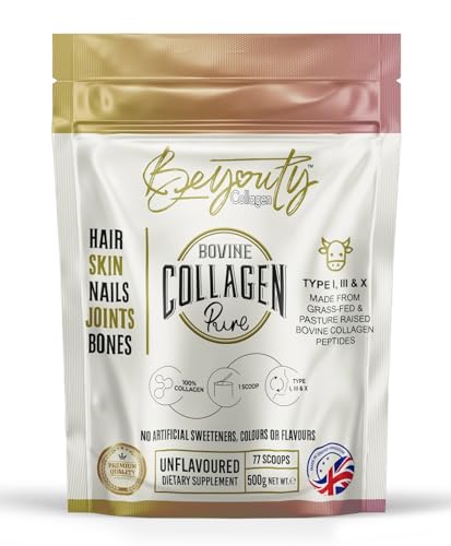 BeYouty Grass-Fed Bovine Collagen Peptides | Pure Hydrolysed Type I, III & X | Premium Micro-Hydrolysed Peptides | 500g