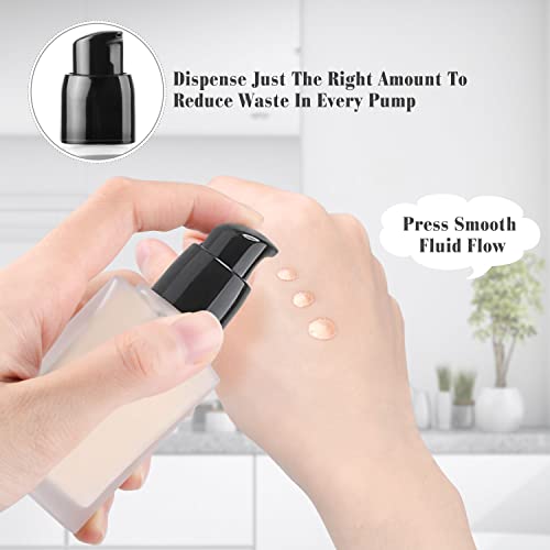 6 Pieces 30ml/1oz Frosted Glass Foundation Bottles Square Lotion Dispenser Container Empty Cosmetic Samples Vials with Press Pump&Black Cover for Liquid Foundation Essence Cream Toiletry Travel4