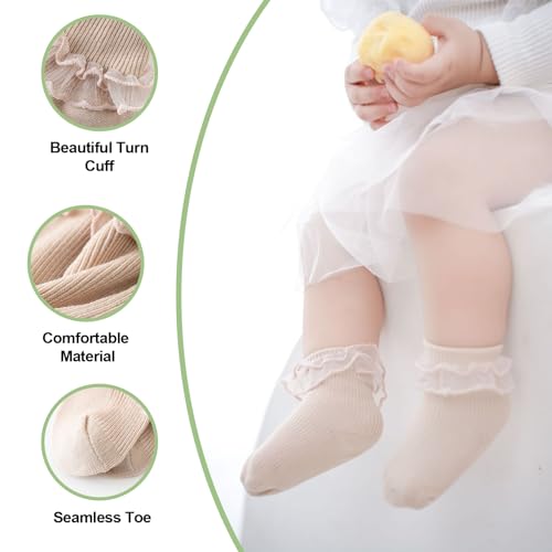 Meeshine Baby Newborn Girls' Lace Ruffle Ankle Socks Toddler Frilly Cotton Princess Dress Socks 5/6-Pack3