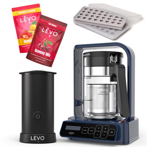 LEVO C Oil Infuser & Gummy Mixer Bundle – Infused Gummy Making Kit with Candy Molds, Cherry Gummy Mix, Strawberry Lemonade Gummy Mix - Midnight Blue