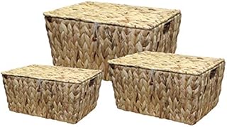 Muddy Hands Set of 3 - Small Medium Large Water Hyacinth Storage Basket Box with Locking Lid