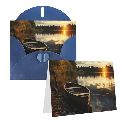 QMNEHJ グリーティングカード サンキューカード 封筒付き ブランクノートカード 4x6インチ バースデーカード 湖畔のボート ウェディングカード お悔やみカード おもしろい思考カード あらゆる機会に