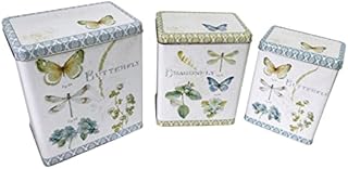 Set of 3 Tin Storage Containers Featuring a Shabby Chic Butterfly Design