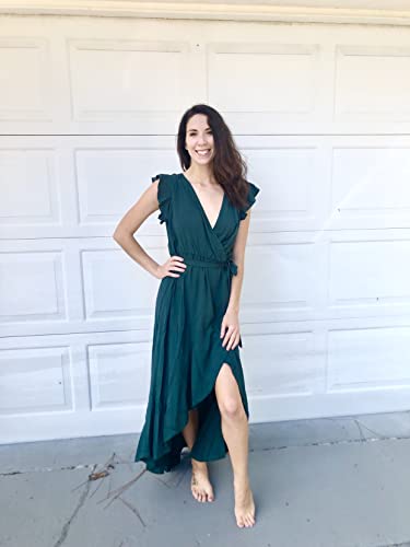 Grecerelle Women's Summer Casual Cross V Neck Dress Bohemian Flowy Long Maxi Dresses Dark Green-X-Large #TOP6