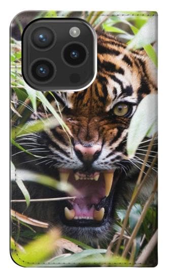 Barking bengal tiger étui flip iPhone 15 Pro pour vos sorties