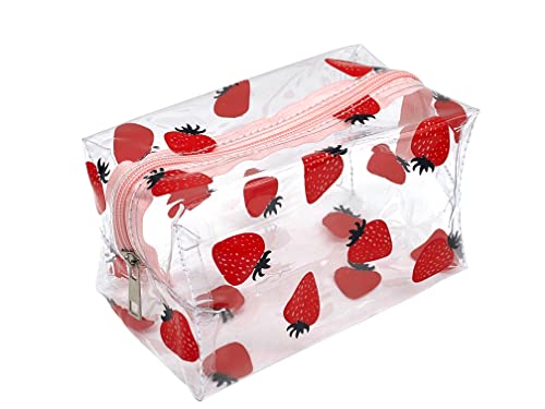 ZMZZ Cute makeup bag, transparent portable makeup bag, waterproof toiletries storage bag, large capacity pen bag (strawberry)