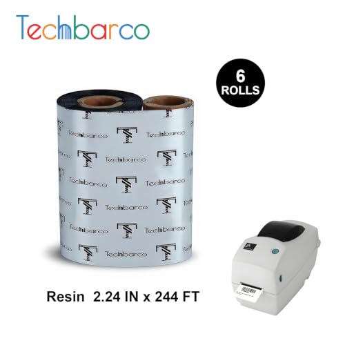 Cinta de resina negra de 57mm x 74m para impresoras Zebra y TSC pack de 6 rollos 2