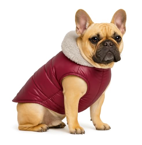 Image of The Pets Company Dog Winter Coat Jacket, Cloth, Windproof, Waterproof, Light Weight, Washable, Ultra Warm Thick Fleece Lined Dog Vest for Cold Weather Protection, (Maroon, Small - Medium - 16 Inch)