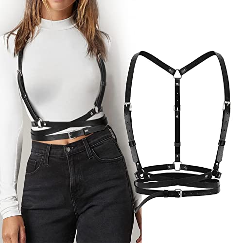 JBJXNXH Punk Cinturón de Arnés de Cintura para Mujer Niñas,Ajustable Pecho Chaleco Gótico Negro Cinturón Joyería Corporal para Mujer Niñas Fiesta de Cosplay Rave Disfraz de Halloween