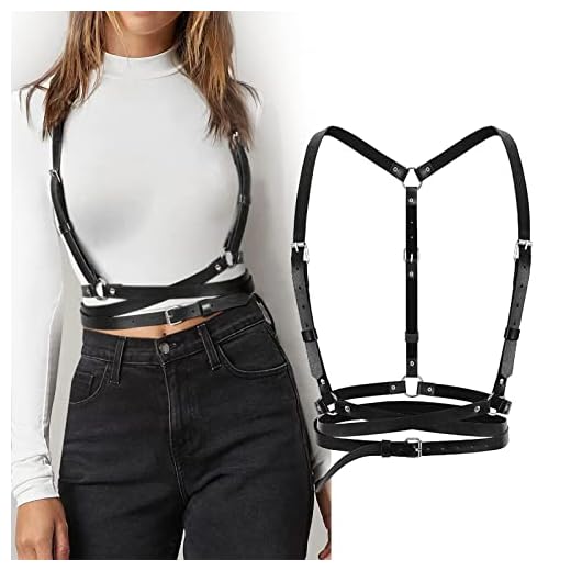JBJXNXH Punk Cinturón de Arnés de Cintura para Mujer Niñas,Ajustable Pecho Chaleco Gótico Negro Cinturón Joyería Corporal para Mujer Niñas Fiesta de Cosplay Rave Disfraz de Halloween