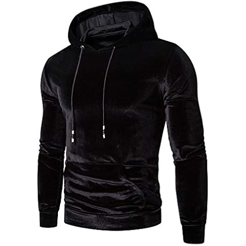 Younthone Men's Outdoor Sweatshirt Thick Gold Velvet Warm Pullover Top Solid Color Hoodie Casual Sweater Men's T-Shirt Fashion Wild Sweater Coat 8-16UK Party/Everyday Wear Black Cover