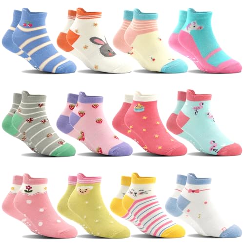 SkiBeaut Toddler Grips Socks, Non Slip Kids Toddlers Boys Girls Grippy Child Socks with Grippers for 1-7 Years Old,12 Pairs
