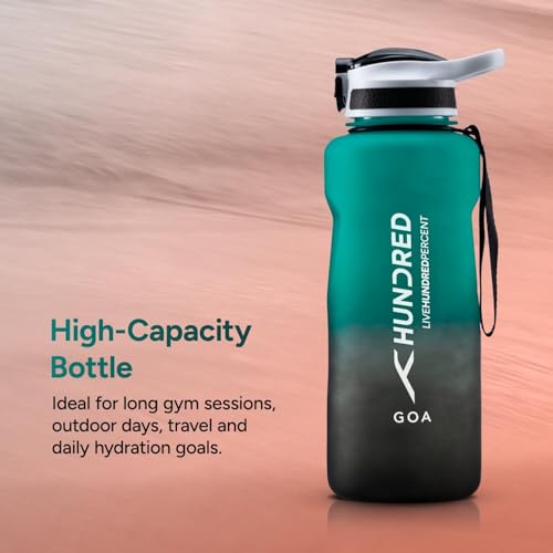Image of Hundred Goa 1.5 Litre Water Bottle | 1500ml / 52oz | BPA Free | One Key Open Safety Lock | Spill and Leak Proof Sports, Travel, Gym Bottle (Green /Black)