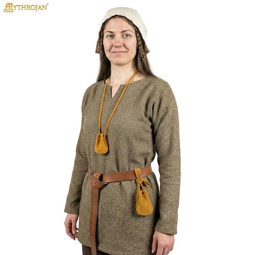 Image of Mythrojan Small Trinket Pouches Suede Leather Drawstring Coin & Dice Bags for LARP, SCA, Viking & Medieval Events (4, Yellow, Large : 4 inch X 2.9 inch X 2.6 inch)