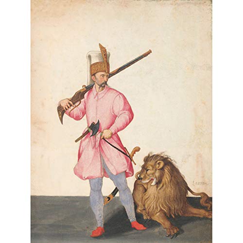 Artery8 Ligozzi Janissary Of War With Lion Ottoman Soldier Art Print Canvas Premium Wall Decor Poster Mural