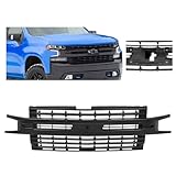 KUAFU Front Grill Compatible with 2019-2022 Chevy Chevrolet Silverado 1500 Bumper Upper Hood Grille Painted Black