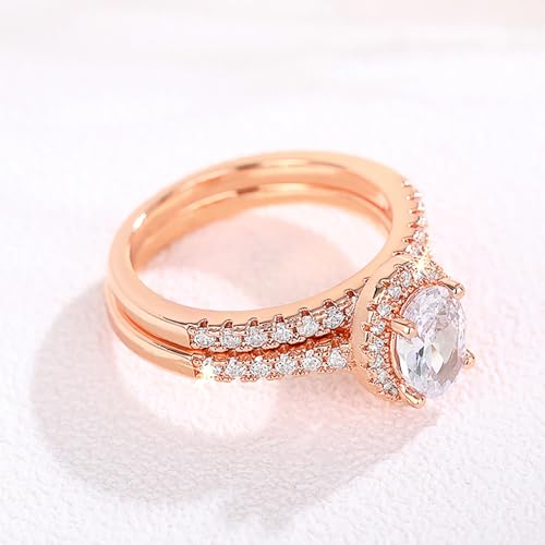 2Pcs/Set Graceful Wedding Rings with Oval Cubic Zirconia for Women Double Stackable Jewelry3