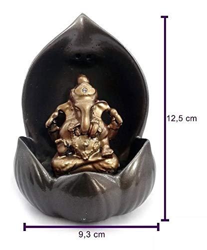 Incensário Cascata de Fumaça Flor de Lótus com Ganesha (14cm)