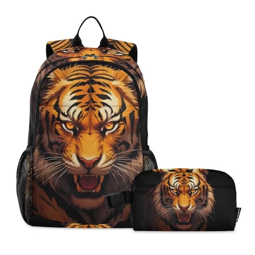 Angry Animal Backpack Lunch Bag Set for Travel Hiking Picnic, Backpacks with Insulated Lunch Box