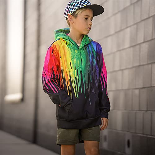 Idgreatim Teenagers Boys Pullover Hoodies Long Sleeve Rainbow Sweatshirt 3D Paint Hip-Hop Youth Hooded Sweatshirts 6-7 Years #TOP1