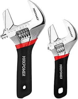 MAXPOWER Adjustable Spanner Set, 2-in-1 Adjustable Wrench Set, Plumbing Wrench Pipe Wrench with Reversible Wide Opening Jaw (6"/150mm and 8"/200mm )