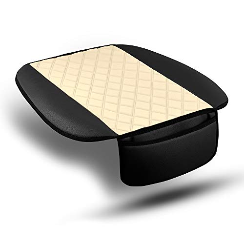FH Group FB210102 Faux Leather/NeoSupreme Seat Cushion Pad with Front Pocket (Beige) Front