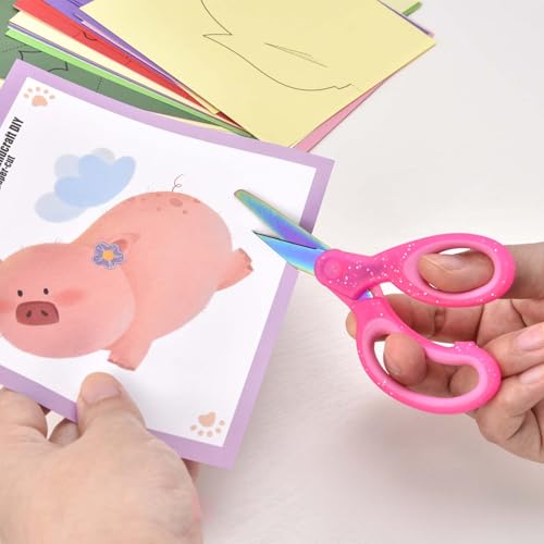 Image of SCAIKTIG 5 inch Kids Scissors Set(3 Pcs), Safety Rounded edge Blunt-Tip, Titanium Coating Blades, Comfort Grip for School Classroom Children and Toddler Cutting Craft Paper, Glitter Assorted Color
