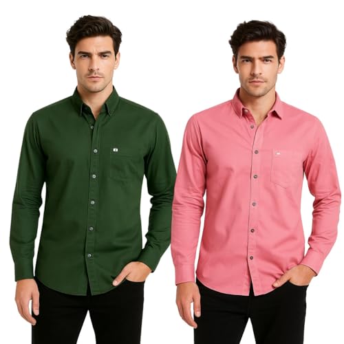 Image of Arvest Men?s Cotton Regular Fit Full Sleeve Shirt Combo Soft Breathable Fabric with Button-Down Collar and Chest Pocket Suitable for Office and Outfits