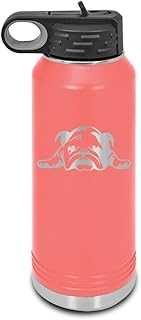 English Bulldog Puppy Laser Engraved Water Bottle Customizable Polar Camel Stainless Steel with Straw - canine dog bull Coral 32 oz