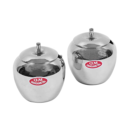 Image of Ghee Container With Spoon Oil Dispenser | Ghee Pot Steel, Ghie Dispenser | Salt Container With Spoon | Steel Oil Pot 300ml Silver Pack of 2 (Pack Of 2, Matka Shap)
