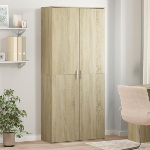 IKAYAA Armario Multiusos Escobero de Limpieza y Almacenamiento, Madera de Ingeniería Roble Sonoma, 80x35x180 cm