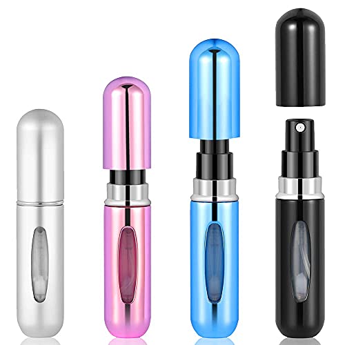 Perfume Atomizer Refillable, Travel Spray Bottle for Your Purse or Pocket, Perfume Container Travel for AfterShave, Scent Pump Case, Travel Bottles Atomizer 4 Pcs Pack of 5ml