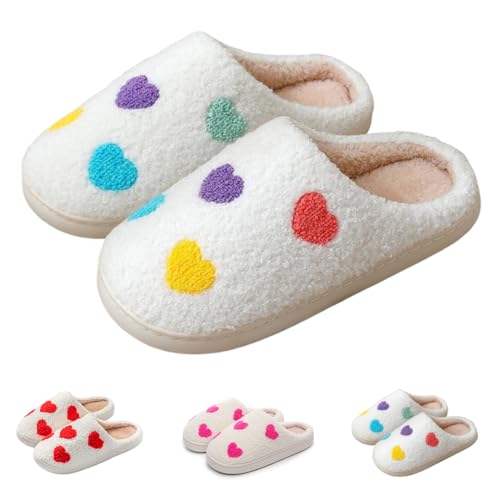 Womens Heart Slippers Cute Couple Slippers With Memory Foam Comfortable Warm And Non-Slip Home Shoes Colorful 39-40