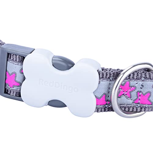 Red Dingo Bucklebone Dog Collar Design, Hot Pink Stars on Grey, Medium 20mm - Image 2