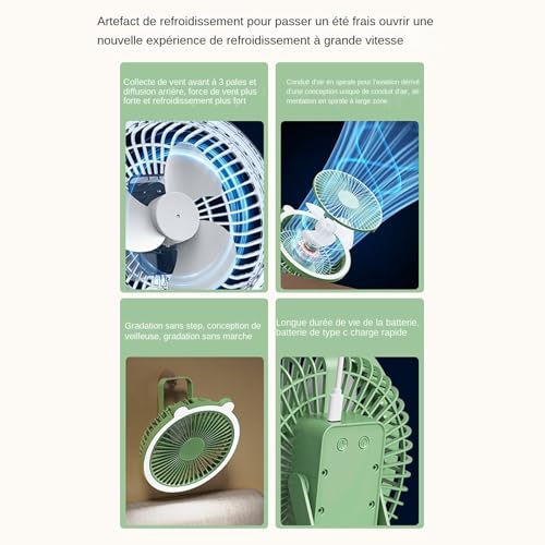 Silencieux Ventilateur de Bureau Rechargeable Portable Table