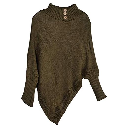 styleBREAKER Fin stickad poncho för kvinnor med kabelstygn mönster och ärmar, krage 08010055