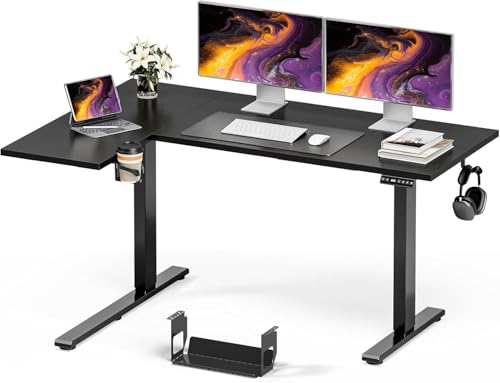 Image of Muvai L Shaped Standing Desk with Cable Management Tray, 71 Inch Height Adjustable Electric Standing Corner Desk, Sit Stand Up Table for Home Office with Reversible Splice Board,Black