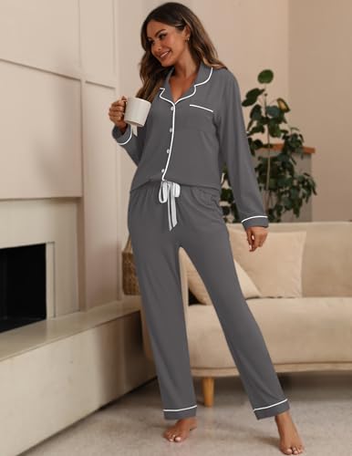 Image of ZMJ Womens Pajamas Sets 2 Piece Long Sleeve and Pant Pj Sets Button Up Sleepwear
