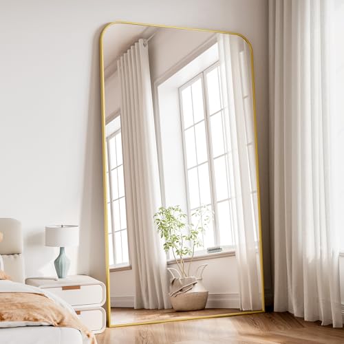 Image of Koonmi Full Length Mirror, 81 inchx41 inch Mirror Full Length with Stand, Gold Domed Top Square-Edged Floor Mirror with Aluminum Alloy Frame for Bedroom Living Room