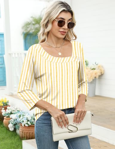 Image of LOMON Womens 3 /4 Length Sleeve T Shirts Asymmetrical Neck Tops Business Blouses for Women Fashion 2026