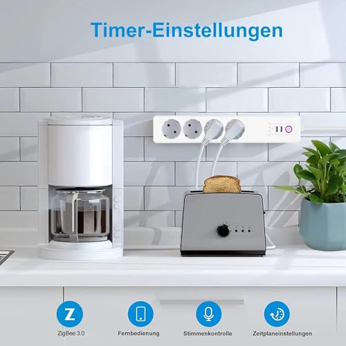 Jinvoo ZigBee Mehrfachsteckdosen, Intelligente Steckdosenleiste Überspannungsschutz, Sprachsteuerung, Timersteuerung, Smart Life APP-Steuerung, Funktioniert mit Alexa Google Home,16A