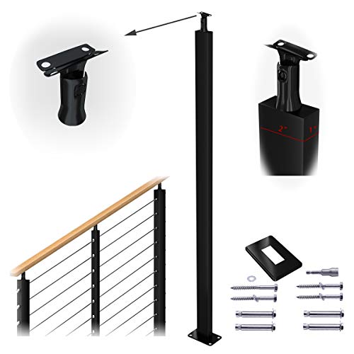 Muzata Cable Railing Post Intermediate 42”x1”x2” Stainless Steel Black Finishing Un-drilled Posts Surface