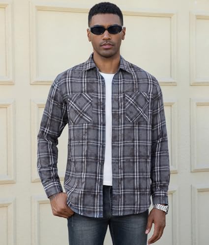 Alex Vando Mens Button Down Shirts Regular Fit Long Sleeve Casual Plaid Flannel Shirt